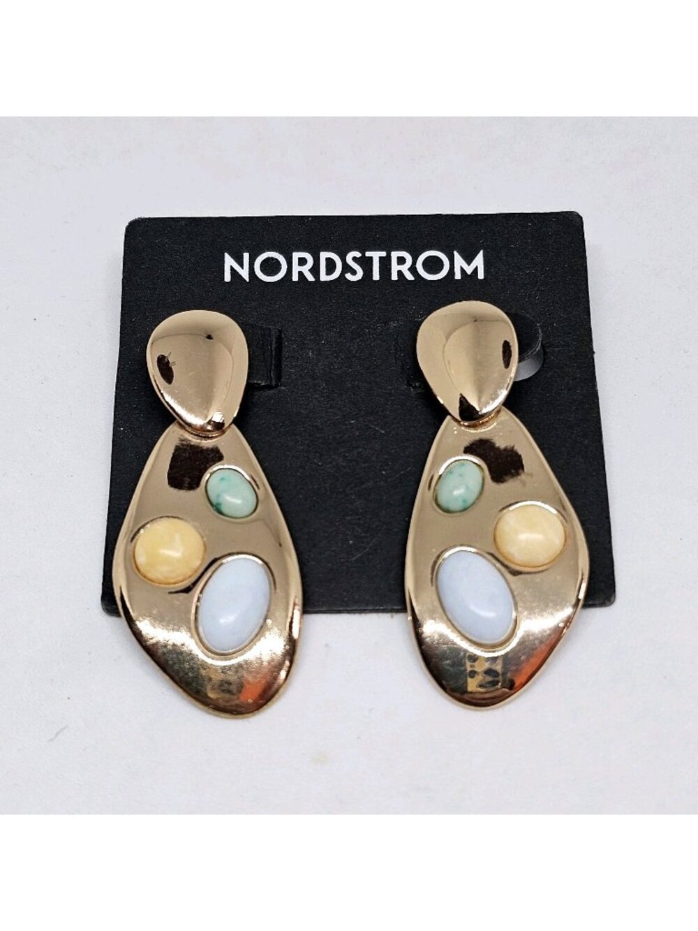 Nordstrom Modernist Drop Earrings Gold Tone Cabochon Large Statement Art New